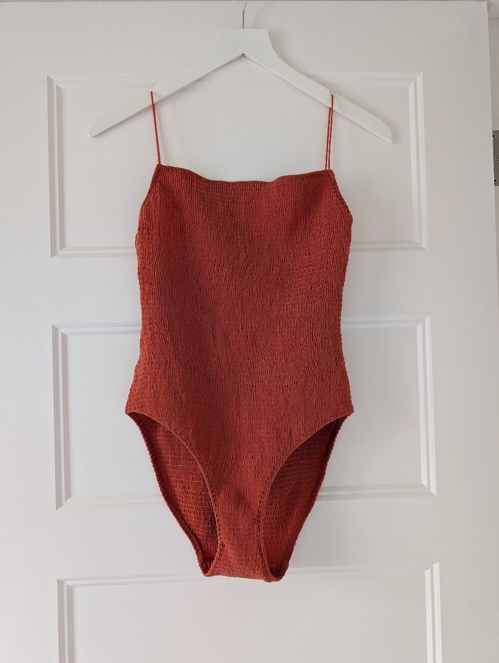 Toteme Scoop-Back Smocked Swimsuit